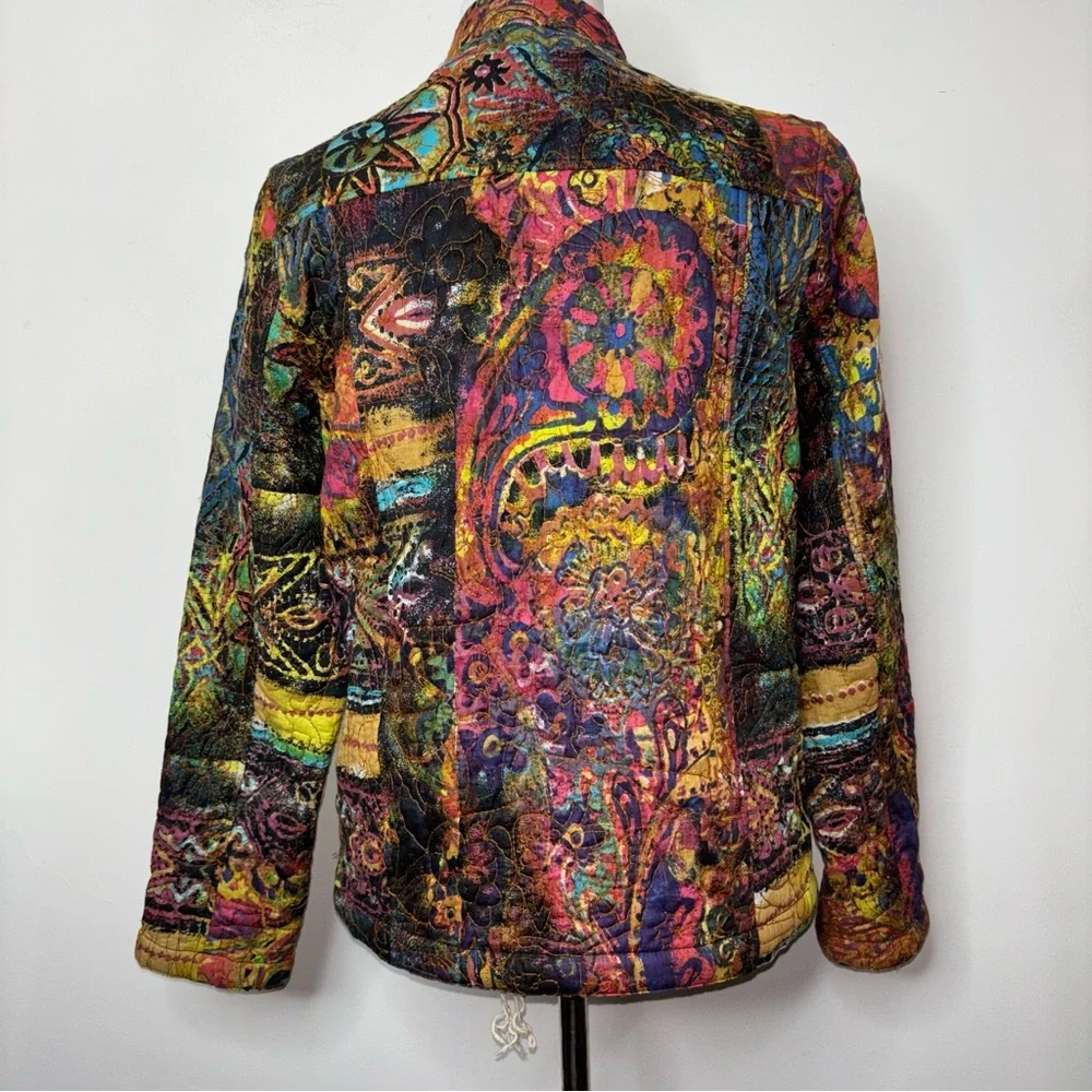 Chadwicks Reversible Jacket Women 12 Quilted Art to Wear Textured Print Colorful - Picture 4 of 16